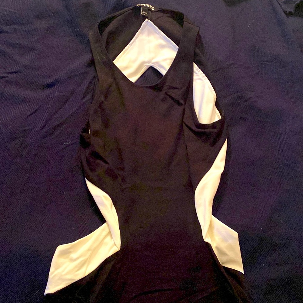 Backless body con dress in black and white
